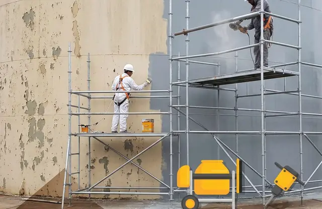 Andaime tubular em manutenção e pintura